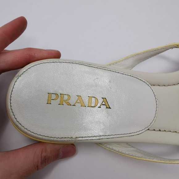 Prada Cream Enamel Logo Plaque Sandals - Picture 5 of 7